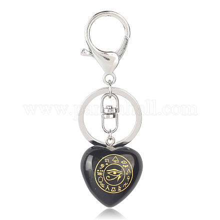 Natural Obsidian Heart with Eye of Horus Keychain PW-WG82166-03-1