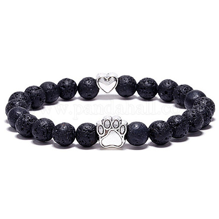 Bracelets extensibles en perles de lave naturelles pour hommes et femmes XZ2326-7-1