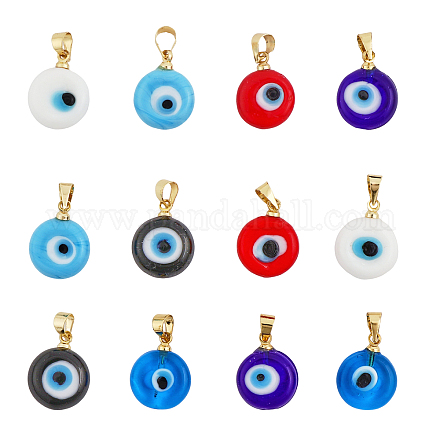 CHGCRAFT 12Pcs 6Colors Evil Eye Glass Pendants Evil Eye Beads Handmade Lampwork Evil Eye Pendants with Real 18K Gold Plated Brass Findings for Bracelets Earring Jewelry Making LAMP-CA0001-12-1