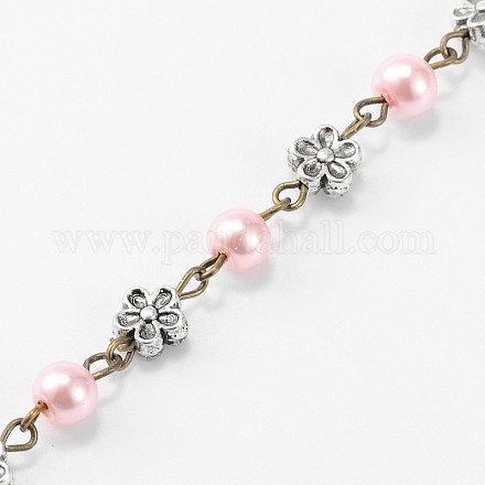 Chaînes en perles de verre rondes manuelles pour fabrication de bracelets et colliers AJEW-JB00074-04-1