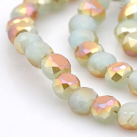 Half Rainbow Plated Frosted Imitation Jade Glass Beads Strands EGLA-A033-F4mm-HR08-1