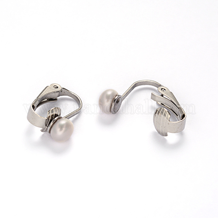 304 orecchini a clip in acciaio inossidabile con perla d'acqua dolce EJEW-M188-03P-1