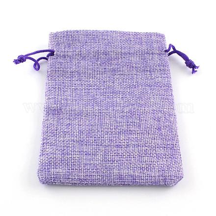黄麻布ラッピングポーチ巾着袋  紫色のメディア  13.5~14x9.5~10cm ABAG-Q050-10x14-03-1