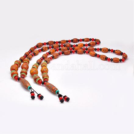 Buddhist Jewelry Natural Tibetan Agate Beaded Necklaces NJEW-F131-09-1
