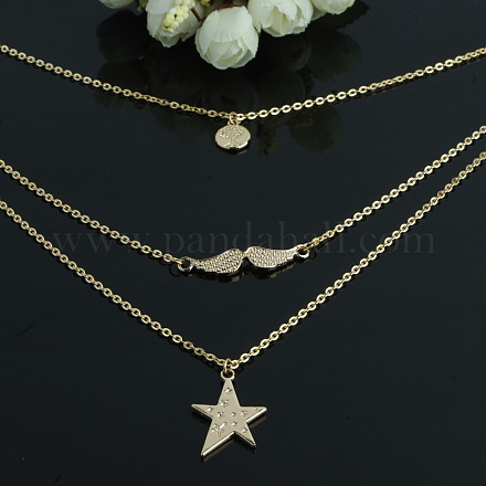 Wing & Star & Tree of Life Alloy Tiered Necklaces NJEW-N0052-006-1
