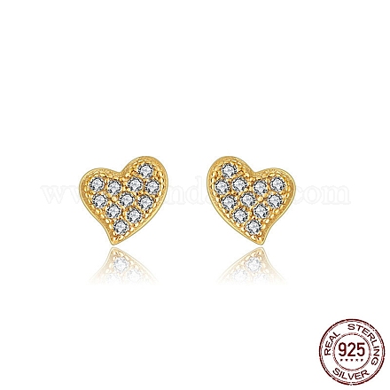 Heart 925 Sterling Silver Cubic Zirconia Stud Earrings for Women EJEW-P231-35G-1