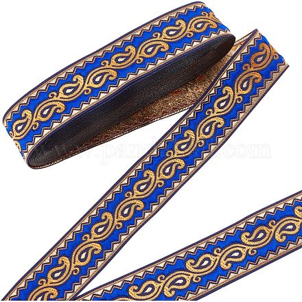 エスニック刺繡ポリエステルフラットリボン  ジャカードリボン  ブルー  1-1/4インチ（33mm）  約9.84ヤード（9m）/バンドル OCOR-WH0060-38B-1