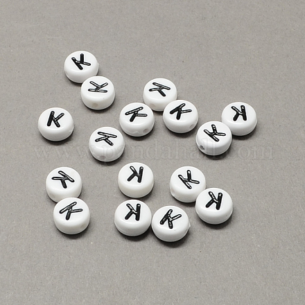 Cuentas de letras de agujero horizontal de acrílico blanco y negro SACR-Q101-01K-1