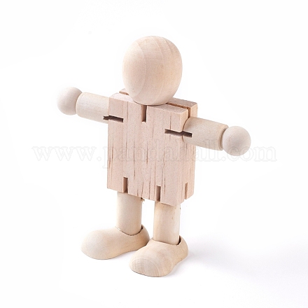 Jouets de robot en bois blanc inachevé AJEW-WH0109-84-1
