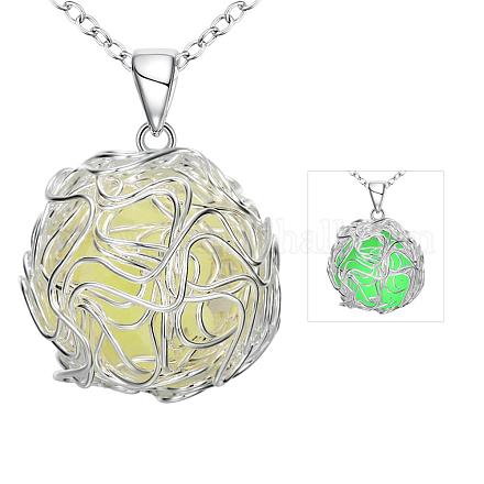 Zinc Alloy Wire Wrapped Round Noctilucent Necklaces NJEW-BB03077-A-1