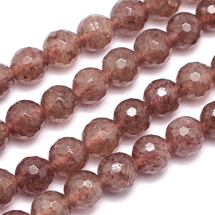 Facettes (128 facettes) brins de perles rondes en quartz fraise naturel G-L411-27-6mm-1