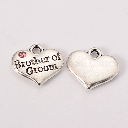 Wedding Party Supply Antique Silver Alloy Rhinestone Heart Carved Word Brother of Groom Wedding Family Charms TIBEP-N005-26A-1