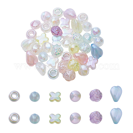 SUPERFINDINGS 60Pcs 6 Style Plating Acrylic Beads Lovely Loose Beads Spacers Pearlized Beads Bicone Flower Teardrop and Round Beads for Bracelets Jewelry Making DIY Crafting Beads OACR-FH0001-048-1