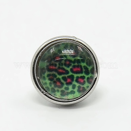 Platino chapado en latón vidrio plano y redondo con el patrón de la joya de leopardo botones a presión SNAP-M017-01-1
