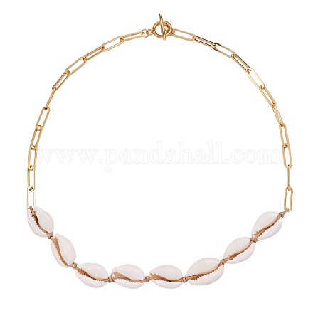 Collana pendente con perline di conchiglia naturale con catene a graffette per donna NJEW-SW00008-1