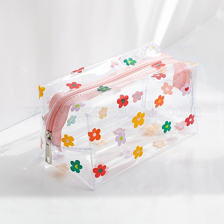 Bolsa de almacenamiento de maquillaje impermeable de PVC portátil con estampado de flores transparente PAAG-PW0012-35-1
