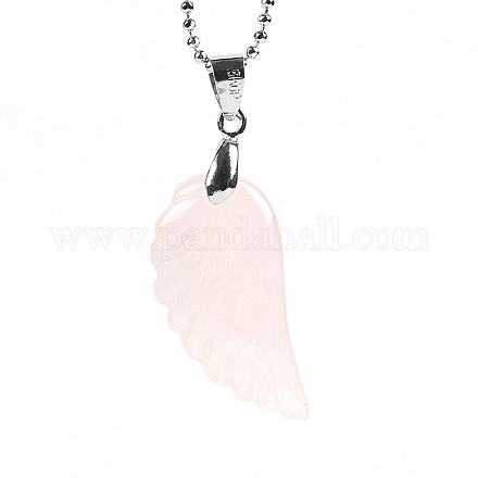 Halskette mit Engelsflügel-Anhänger aus natürlichem Rosenquarz PW-WG24892-10-1
