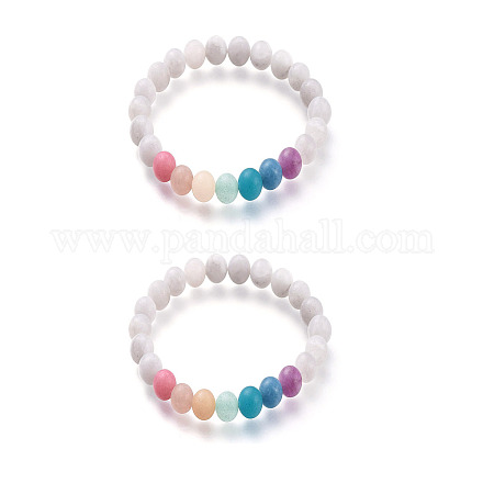 Dyed Natural White Jade Stretch Beaded Bracelets BJEW-JB05171-1