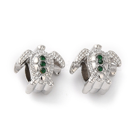 Perline in stile europeo con strass color smeraldo in lega di placcatura a cremagliera MPDL-L032-VF946-1-1