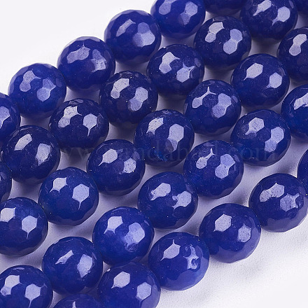 天然な白翡翠の宝石ビーズ  多面カットラウンド  ブルー  直径約8mm  穴：1mm  49個/連  染め  15.5インチ X-JBS042-8MM-23-1