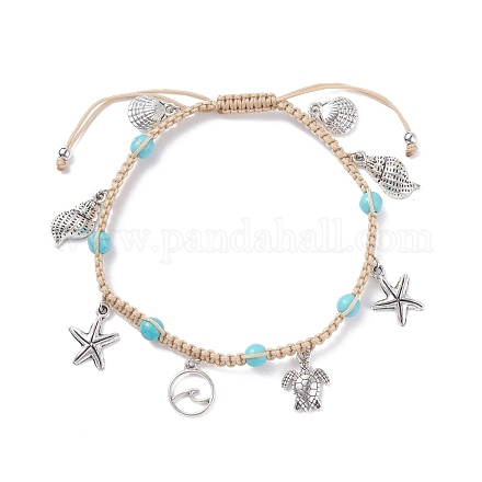 Bracelet de cheville en perles synthétiques turquoise tressées AJEW-AN00483-1