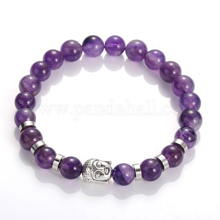 Buddha Head Gemstone Beaded Stretch Bracelets BJEW-JB01864-01-1