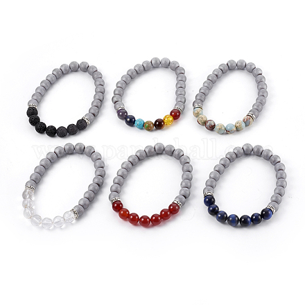 Natural & Synthetic Mixed Stone Stretch Bracelets BJEW-JB04003-1