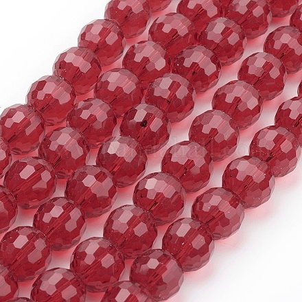 多面的な赤い透明なガラスラウンドビーズ連売り  12mm  穴：2mm  約50個/連  22.4インチ X-GLAA-R095-12mm-22-1