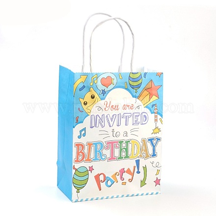 紙袋  ハンドル付き  ギフトバッグ  ショッピングバッグ  誕生日パーティーバッグ  長方形  ブルー  27x21x11cm AJEW-G019-02M-06-1