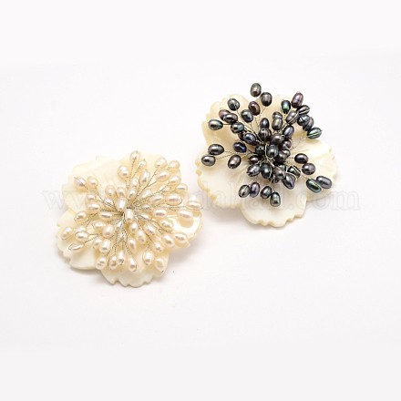 Flower Pearl Safety Brooches JEWB-O002-09-1