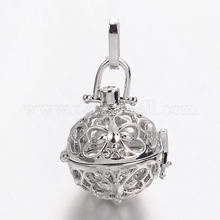 Eco-Friendly Rack Plating Brass Hollow Round with Butterfly Cage Pendants KK-M176-09P-NR-1