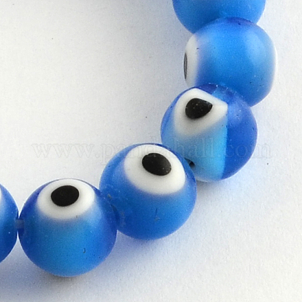 Round Handmade Evil Eye Lampwork Beads Strands X-LAMP-R114-8mm-03-1