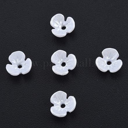 樹脂模造パールビーズキャップ  3花びら  花  ホワイト  6x6x3mm  穴：1mm RESI-N036-01A-06-1