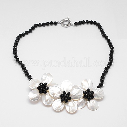 Flower Mother of Pearl Bib Statement Necklaces NJEW-N0014-06F-1
