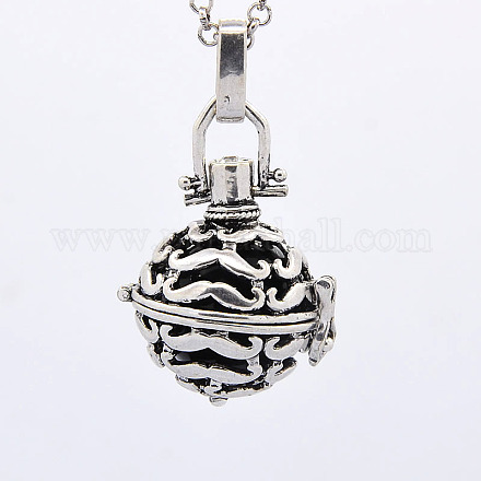 Antique Silver Plated Brass Cage Pendants KK-L040-21AS-08-1