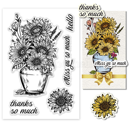 PH PandaHall Sunflower Bouquet Clear Stamp DIY-WH0618-0029-1