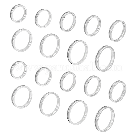 Unicraftale 201 ステンレス鋼溝付き指輪セット男性女性用  ステンレス鋼色  ワイド：4mm  内径：16~22.2mm  3pcs /サイズ  9サイズ  27個/箱 RJEW-UN0002-64C-1