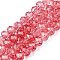 Transparent Glass Beads Strands, Faceted(32 Facets), Rondelle, Crimson, 8x6.5mm, Hole: 1.2mm, about 60~62pcs/strand, 39~40cm