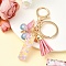 Resin & Acrylic & Faux Suede Tassel Keychain, with Alloy Clasp and Iron Rings, Letter I, 10cm