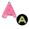 Luminous Resin Pendants, Glow in the Dark, with Platinum Plated Loop, Letter, Letter A, 24x21.5x5.5mm, Hole: 1.8mm