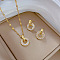Brass Micro Pave Cubic Zirconia Pendant Necklace & Stud Earrings, Stainless Steel Chain Necklace, Golden, Ring, 400mm