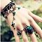 Gothic Style Retro Alloy Lace Flower Link Rings Bracelets for Women, Green, No Sise