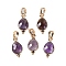 Natural Amethyst Faceted Pendans, Golden Plated Brass Teardrop Charms, 17.5x9x3.5mm, Hole: 6x3.5mm