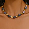 Alloy & Plastic Oval Beaded Necklaces, Golden, Gray, 17.52 inch(44.5cm)