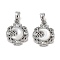 Brass Micro Pave Clear Cubic Zirconia Pendants, with Shell, Flower with Moon, Platinum, 15x12x3mm, Hole: 4.5x2.5mm
