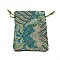 Silk Pouches, Drawstring Bag, Rectangle with Wave Pattern, Teal, 14.2x10x0.4cm