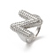 Letter Brass Micro Pave Clear Cubic Zirconia Open Cuff Ring for Women, Platinum, Letter N, 20x16.5mm, US Size 6(16.5mm)