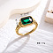 Rectangle 304 Stainless Steel Micro Pave Cubic Zirconia Finger Rings, Golden, Dark Green, US Size 7(17.3mm)