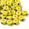 Handmade Evil Eye Lampwork Beads, Flat Round, Yellow, 9~10x6mm, Hole: 3mm