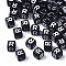 Opaque Acrylic Beads, Horizontal Hole, Alphabet Style, Cube, Black & White, Letter.R, 5x5x5mm, Hole: 2mm, about 5000pcs/500g